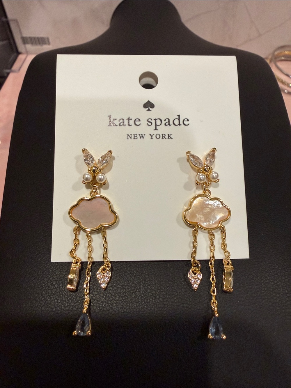 kate spade | Gold Plated & Pave Crystal Rain Cloud Dangle Earrings